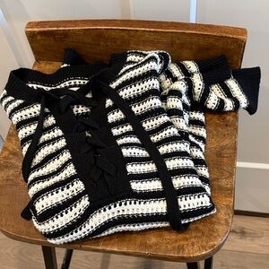 LOFT Super cozy oversized lace up Black and White Striped Sweater - small